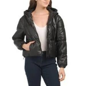 LOVE TREE Black Quilted Faux Leather Bomber Jacket Medium